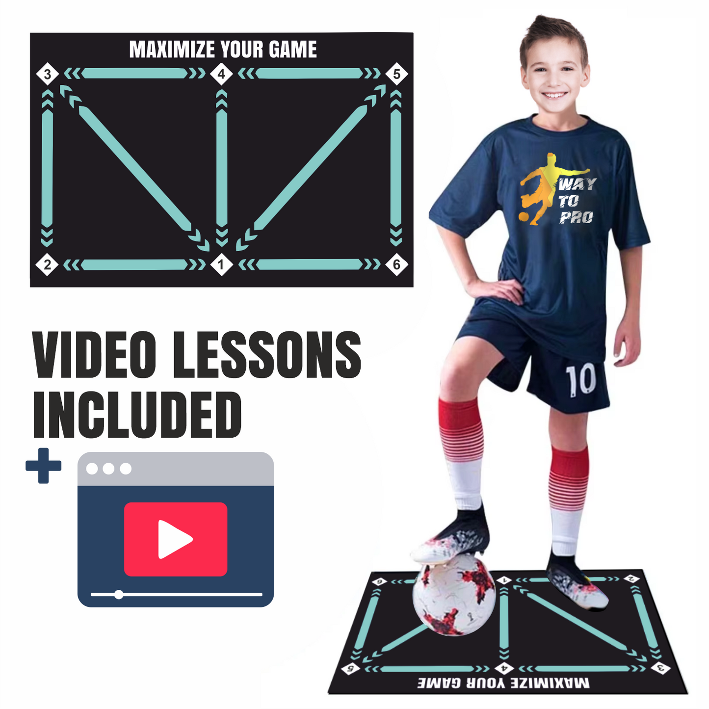 Football training mat and video tutorials.