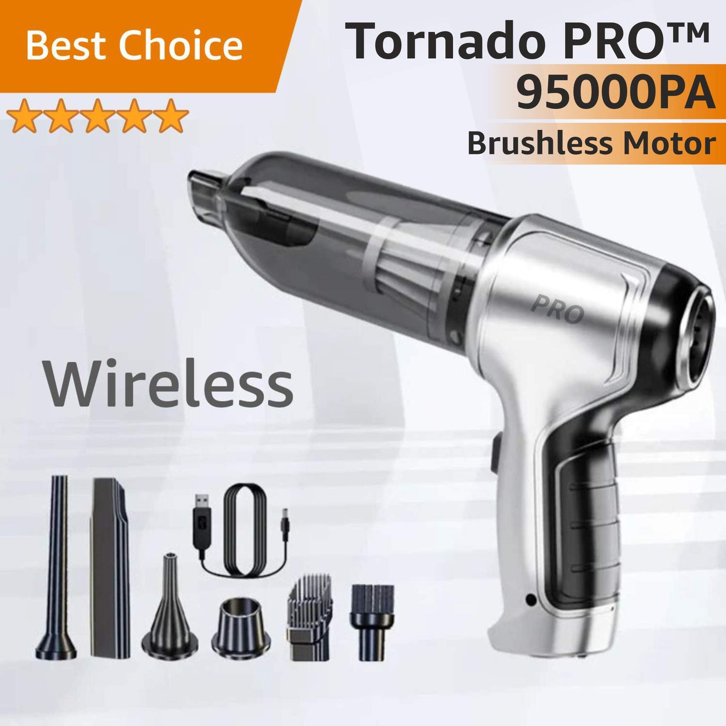 Tornado PRO™ Wireless Car Vacuum and Air Blower. Multi-Function. 95000PA