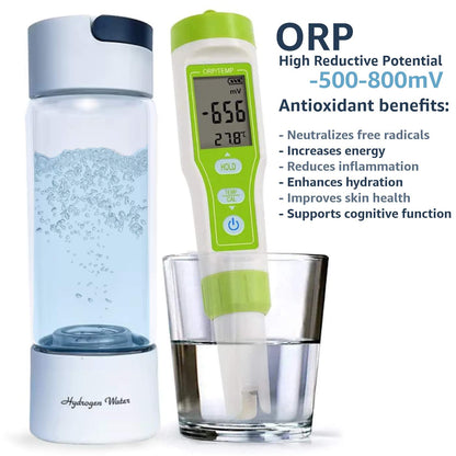 Hydrogen Water Bottle, Anioxidant water for health with the most negative ORP value.